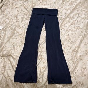 Navy Flared cotton jersey foldover Pants